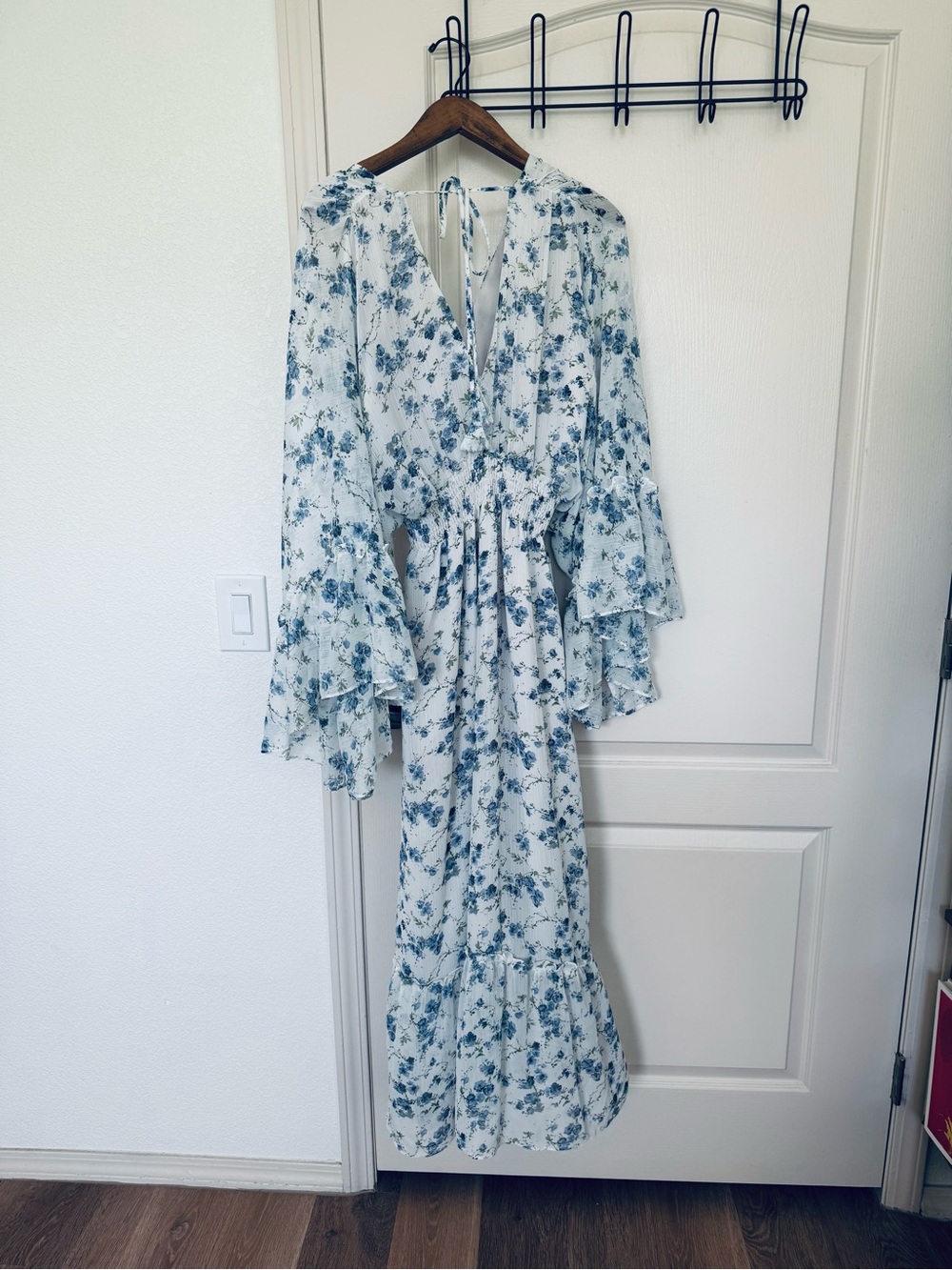 Vici White Maxi Dress with Blue Floral Print